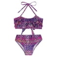 thumbnail image 3 of TiaoBug Girls 2 Pcs Mermaid Bikini Sets Shiny Halter Ruffles Crop Top with Triangle Brief Bathing Suit Tankini Purple 150, 3 of 5