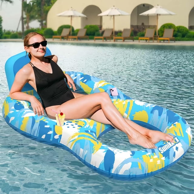 Flotadores para piscina Sunikko X para adultos con respaldo y 2 portavasos, color azul