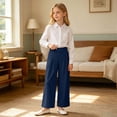 thumbnail image 5 of Tween Uniforms for Girls Dress Pants High Stretchy Wide Leg Pants with Pockets Back To School Straight Fit Fashion Clothes 11-12 Years, 5 of 5