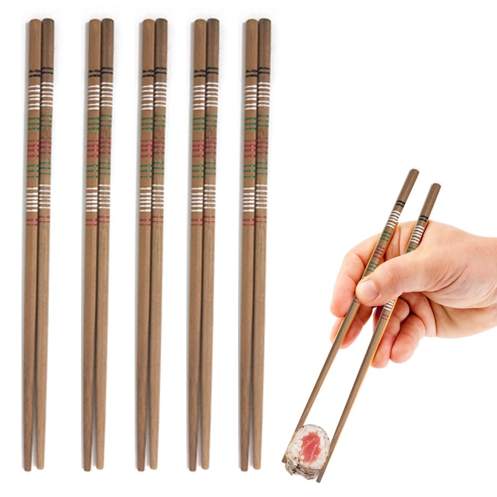 5 Pair Chinese Japanese Sushi Reusable Wooden Chopsticks Bamboo Design
