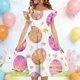 thumbnail image 2 of Vestido de Verano de Manga Corta Impresión de Verano de Niños Vestido de Manga Plisada de Doble Capa para 5-14 Años de Edad, Estiramiento Suave Cómodo Casual para las Vacaciones Escolares, 2 of 7