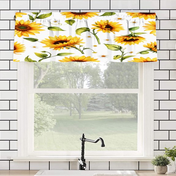 Remain Unique Sunflower Pattern Polyester Rod Pocket Curtain Valance for Home Bedroom Living Room Kitchen Window Decor 54x18 inch