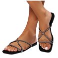 thumbnail image 3 of Bmisegm Women Sandals New Pattern Bright Diamond Decoration Fashion Flat Bottom Open Toe Breathable and Comfortable Beach Slippers Womens Sandals Summer Black 9, 3 of 9