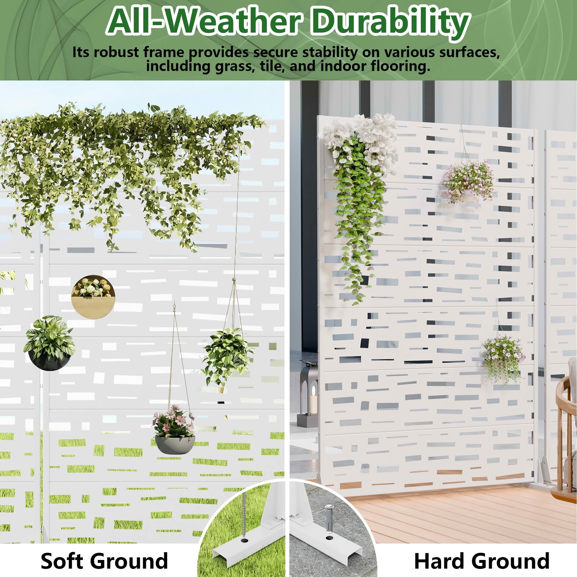 MAYEERTY 72X47" Metal Outdoor White Privacy Screen for Backyard & Garden, 6 Piece Set, Double‑sided Installation
