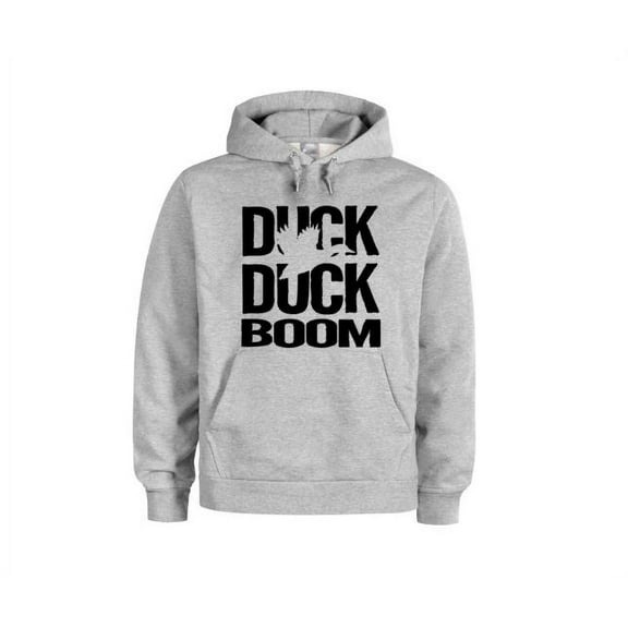 Duck Hunting Apparel, Duck Duck Boom, Duck Hunting Hoodie, Gift For Duck Hunter, Unisex Hoodie, Waterfowl Apparel, Fashion, Humor, Trendy, Grey (Black Text), LARGE