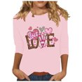 thumbnail image 2 of VgaVtl Plus Size Tshirts Women Valentines Day Pink 3/4 Sleeve Women's Tops Casual Festivals Layering Loose Love Print Tops, 2 of 4