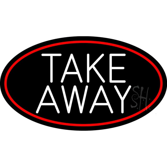 Round Take Away Oval With Red Border LED Neon Sign 13 x 24 - inches, Clear Edge Cut Acrylic Backing, with Dimmer - Bright and Premium built indoor LED Neon Sign for Bar decor.