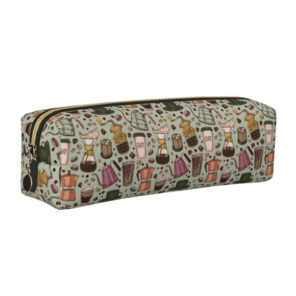 Easygdp Coffee pots cup para Estuche de Lápices de Cuero, Estuche de Papelería de Cuero, Estuche de Gran Capacidad con Cremallera