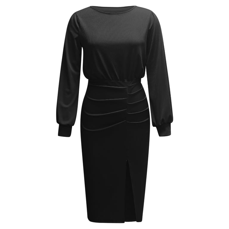 USSUMA Casual Dresses for Women Summer Dress Long Sleeve Crew Neck Casual Solid Color Split Wrap Skirt Maxi Dress Elegant Dresses Lightweight Skirt Daily Wear 50% off Clear Black Dress Size-XXL - USSUMA Casual Dresses for Women Summer Dress Long Sleeve Crew Neck Casual Solid Color Split Wrap Skirt Maxi Dress Elegant Dresses Lightweight Skirt Daily Wear 50% off Clear Black Dress Size-XXL -