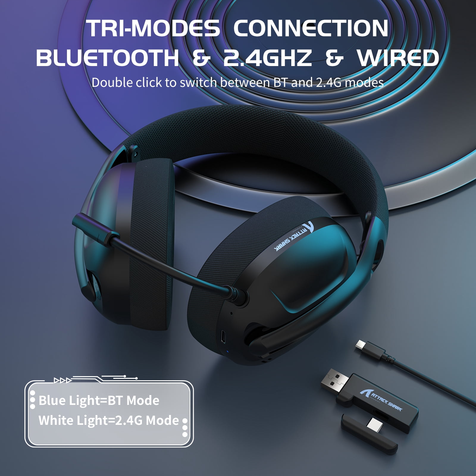 ATTACK SHARK L80 Ultra-Light Tri-Mode Gaming Headset Lightweight Wireless Gaming Headset for PC/PS4/PS5/Switch/Xbox