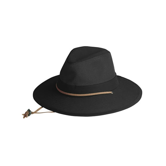 Top Headwear Cotton Twill Brim Mesh Crown Sun Hat - Black - Medium