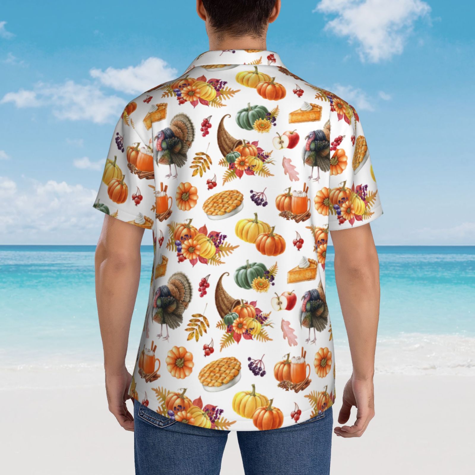 Logiee Thanksgiving Turkeys 1 Print Mens Hawaiian Shirts,Loose-Fit Short Sleeve Button Down Tropical Aloha Beach Shirt,Summer Vacation Wedding Tops,Large