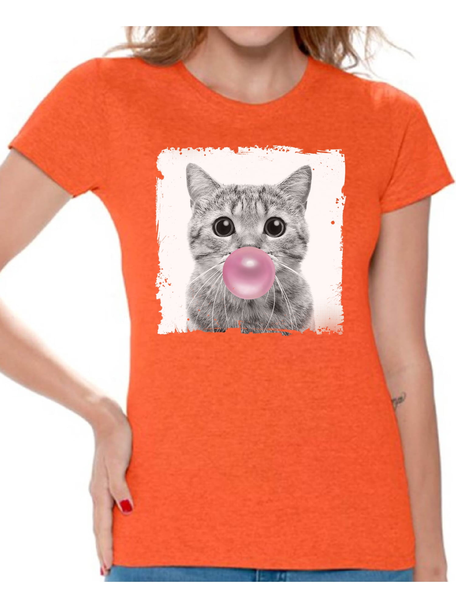 Awkward Styles Baby Cat Shirt Women T Shirt Little Cat Blowing Gum T Shirt Funny Animal Clothes