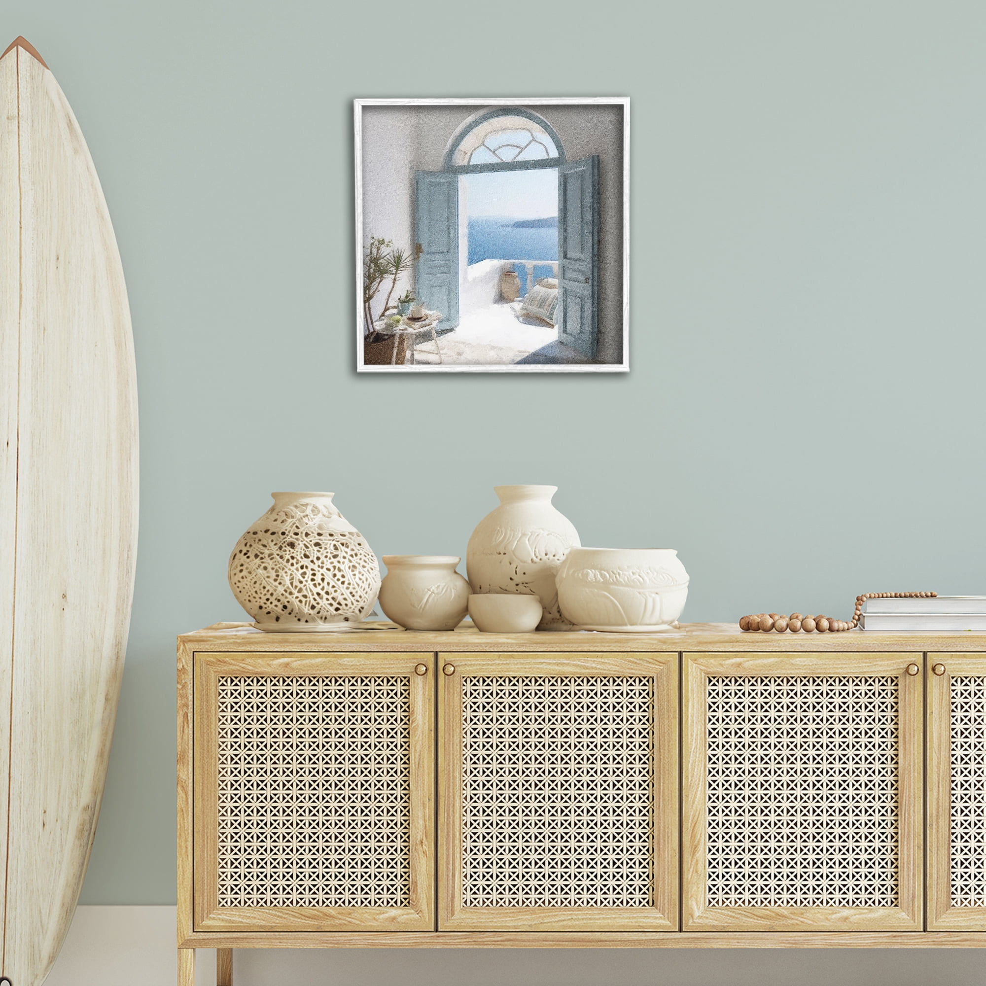 Stupell Industries Open Doorway to Sea Town & City Painting White Framed Art Print Wall Art, 24 x 24