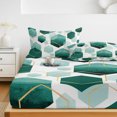 thumbnail image 6 of Twin Sze Fitted Sheet Set - Turquoise Marble 2 Piece Bedding Sets 16" Deep Pocket Fitted Sheet with 1 Pillowcase, Gold White Geometric Hexagon Modern Brushed Microfiber Hotel Luxury Bed Sheets, 6 of 9
