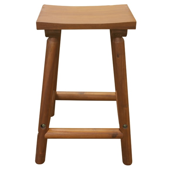 Leigh Country TX 36015 Amber-Log Wooden Outdoor Bar Stool with No Back Brown
