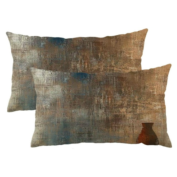 Qinduosi 12x20 Inch Set of 2 Brown Abstract Art Painting Throw Pillow Cover, Modern Soft Standard Pillow Cases with Zipper Soft Decorative Cushion Covers for Bed,Sofa 12x20inch