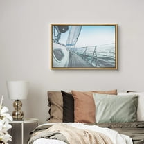 PixonSign Framed Canvas Print Wall Art Sailboat Deck and Waves Marine Life Waterfall Photography Realism Nautical Scenic Colorful Blue for Living Room, Bedroom, Office - 24"x36" Natural