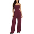 thumbnail image 3 of Feancey Backless Wide Leg Jumpsuits for Women Spaghetti Strap Sleeveless Workout Rompers Athletic Tummy Control One Piece Jumpsuit Wine XL, 3 of 6