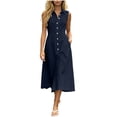 thumbnail image 2 of QUNYINEY Blue Casual Summer Dresses for Women 2026 Sleeveless Button Down Midi A Line Sundress with Pockets Loose Fit Collared Dresses S-2XL, 2 of 5