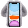 thumbnail image 3 of Plush Rabbit Case for iPhone 15 6.1",Fluffy Fuzzy Cute 3D Bunny Ears Soft Warm Case Faux Fur Shockproof TPU Back Cover with Bling Diamond Chic Bowknot,Grey, 3 of 9