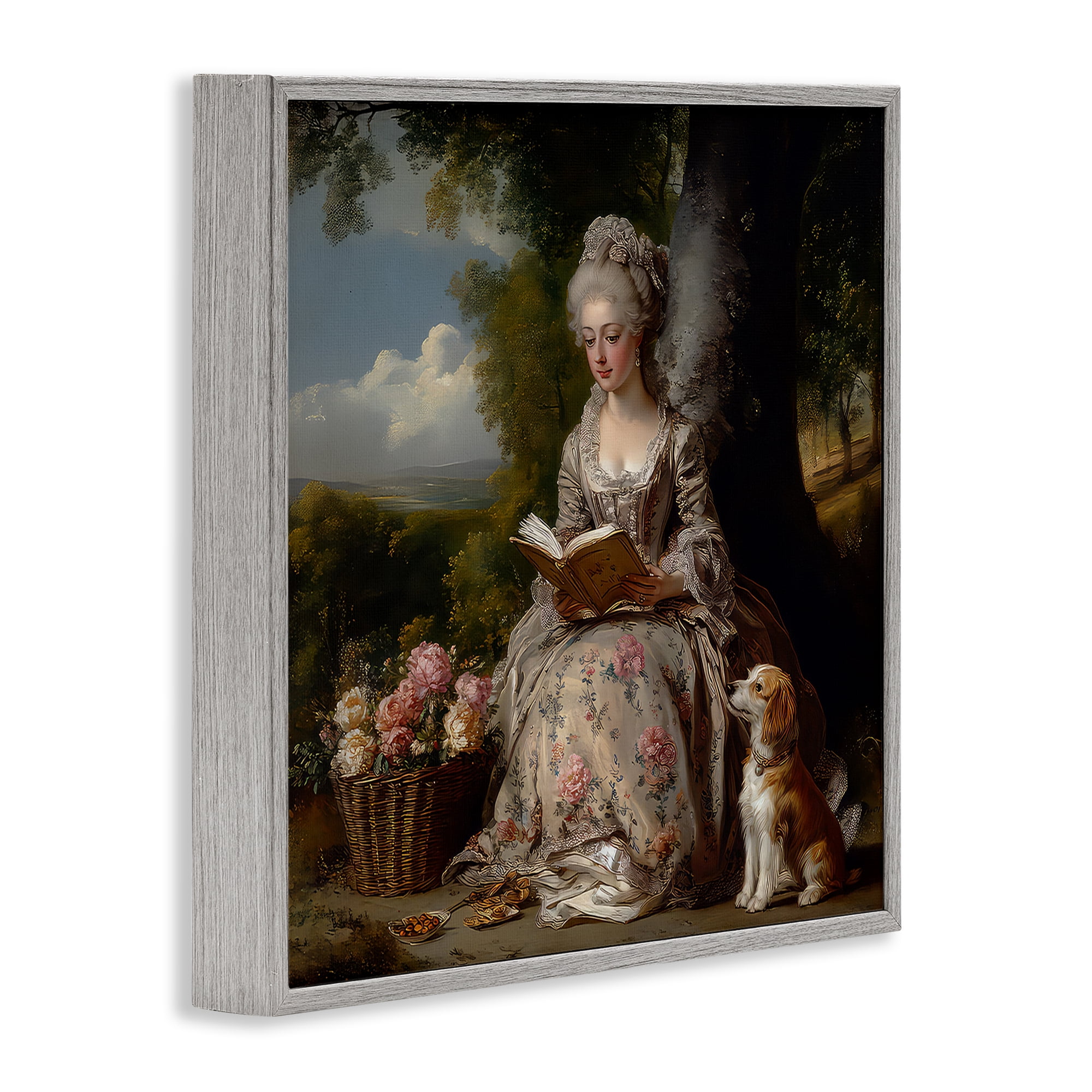 Stupell Industries Rococo Lady with Dog Gray Framed Giclee Art, design by The Wands Want