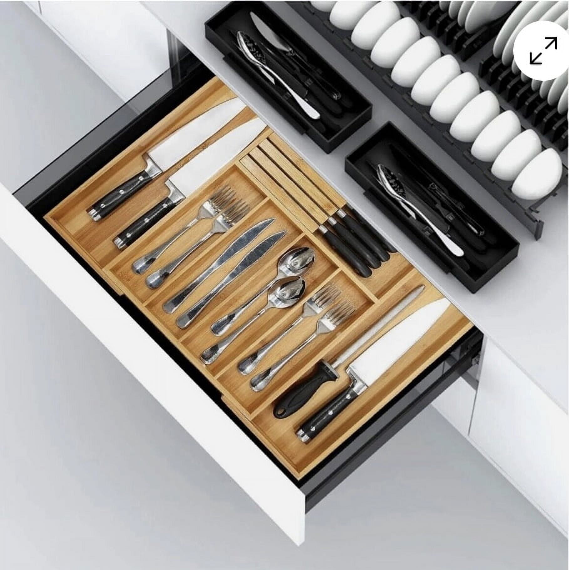 Bamboo Silverware Drawer Organizer Kitchen Expandable Utensil Holder and Cutlery