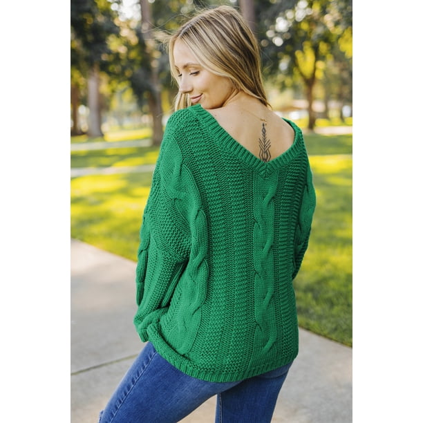 ABPHQTO Suéter De Mujer De Punto Verde Bubblegum Con Cuello En V Trenzado