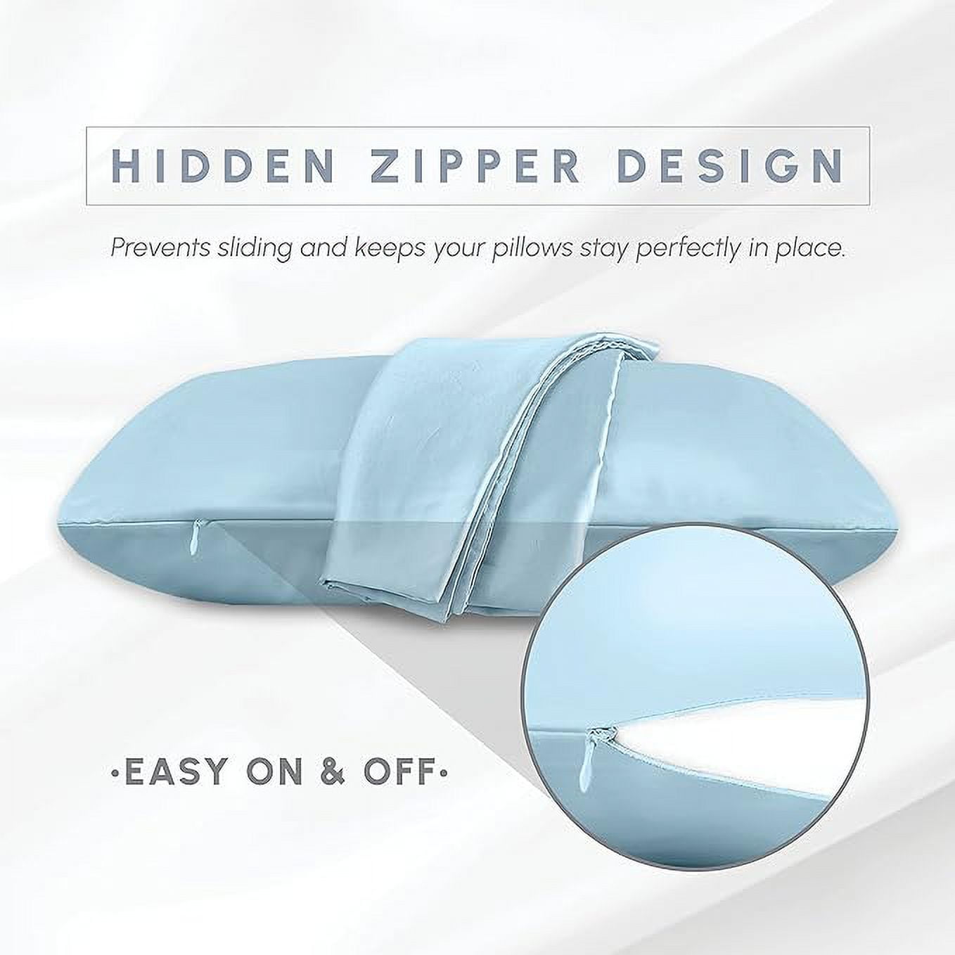 4 Pieces Satin Pillowcase Set with Hidden Zipper closure, King, Baby Blue