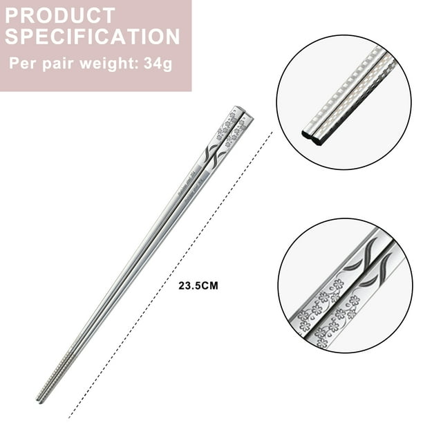 Metal Chopsticks Reusable 5 Pairs Stainless Steel Chopsticks