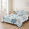 thumbnail image 2 of Queen Quilt Set 90''x96'', Blue Teal Coastal Lightweight Bedspread Coverlet Set with 2 Pillow Shams, Summer Beach Starfish Coral Nautical Breathable All Season Quilt Bedding for Bedroom/Guest Room, 2 of 9