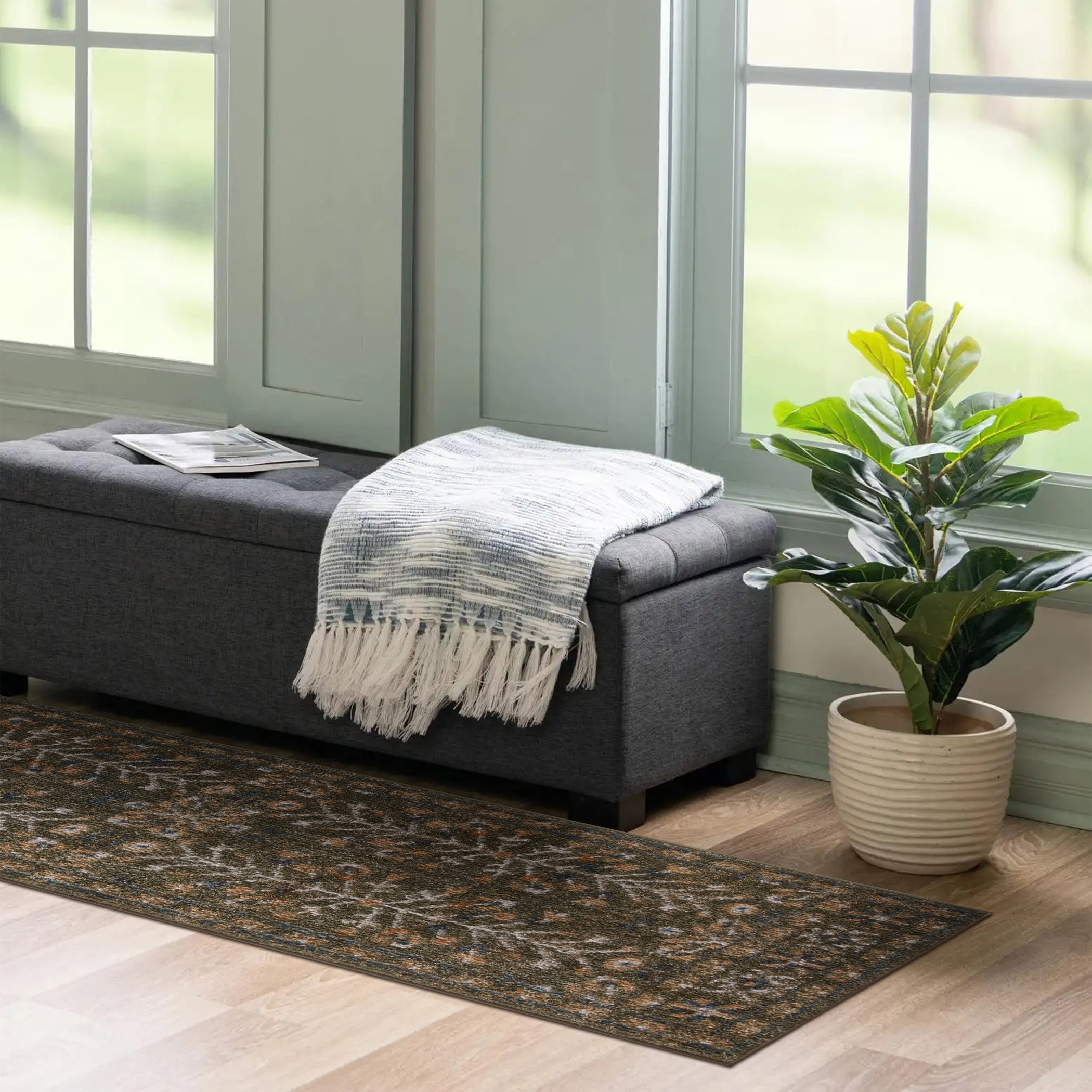 AVB Green Folk 2x7 Runner Area Rug, Area rug