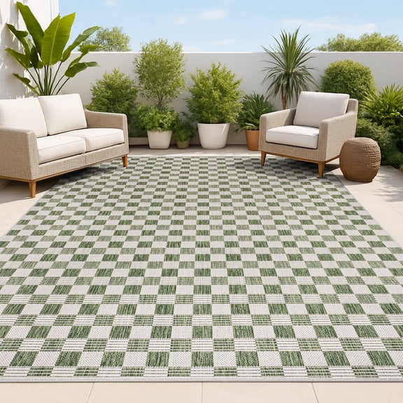 JONATHAN Y TUSCAN SUN 3 x 5 Area Rug, Aimee Traditional Cottage Checkerboard - Green/Cream, TSN204D-3