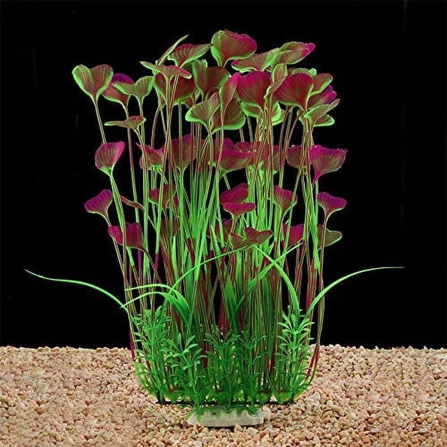 Decoraciones de plástico para acuarios con plantas grandes para acuarios, seguras para todos los peces, 40 cm x 18 cm, color morado
