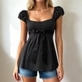 thumbnail image 2 of Womens T-shirts Square Neck Short Sleeve For Slim Fit Button Tee Summer Bowknot Solid Color Shirts Casual Tunic Tops, 2 of 4