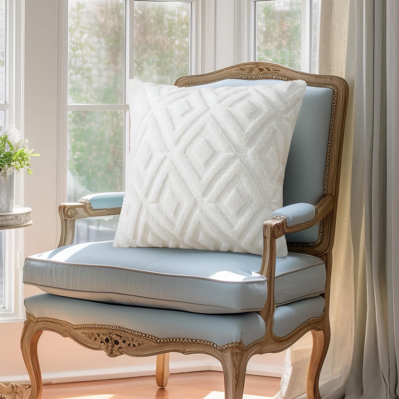 decorUhome Throw Pillow Covers, Set of 2, 18x18, Cream photo 5
