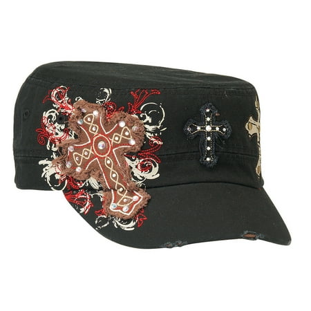 - Blazin Roxx Women's Military Style Cross Design Cap Black OS