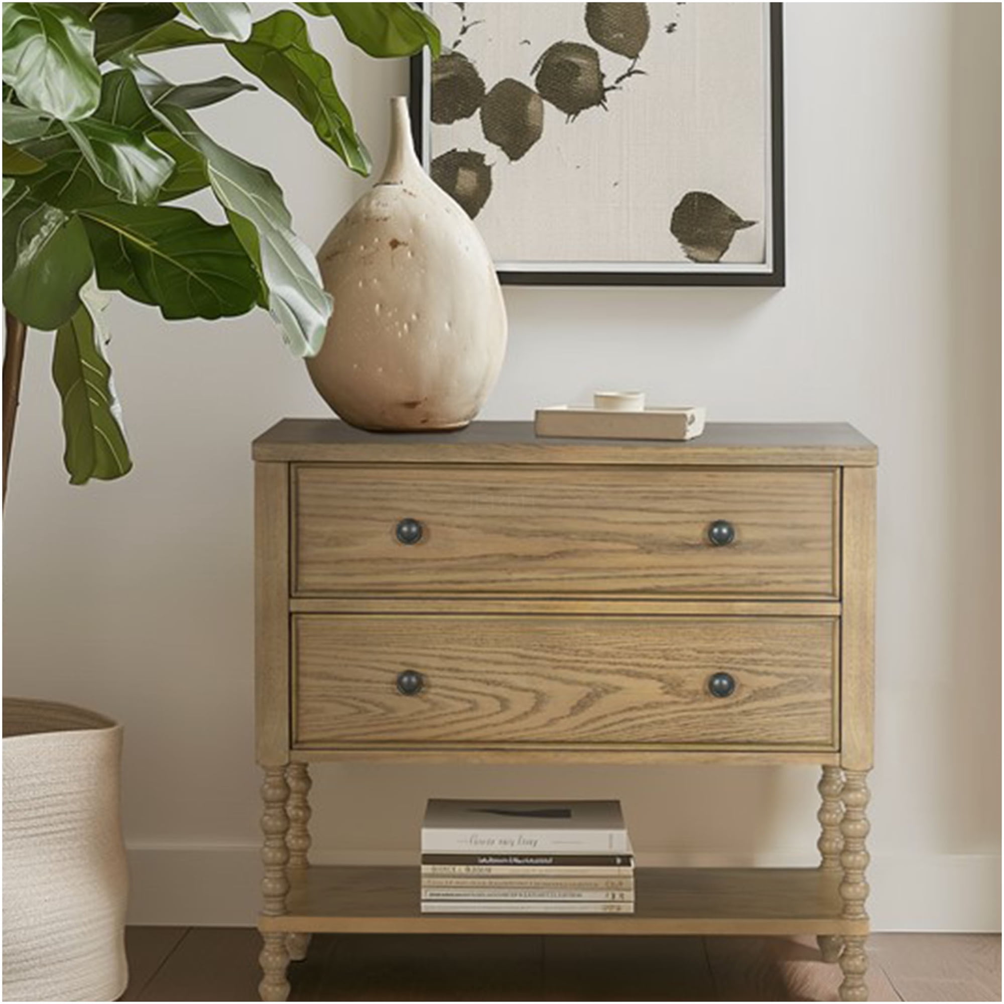 JERFIT 2-Drawer Solid Wood Accent Chest with Shelf Natural Oak Finish for Living Room Entryway & Hallway