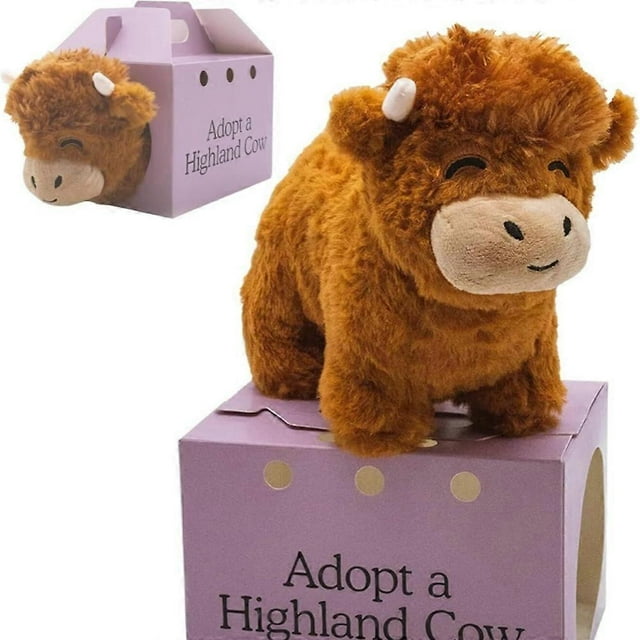 Adopt a Highland Cow Plush, Cute Cow Stuffed Animal Fluffy Cow Figure Toys