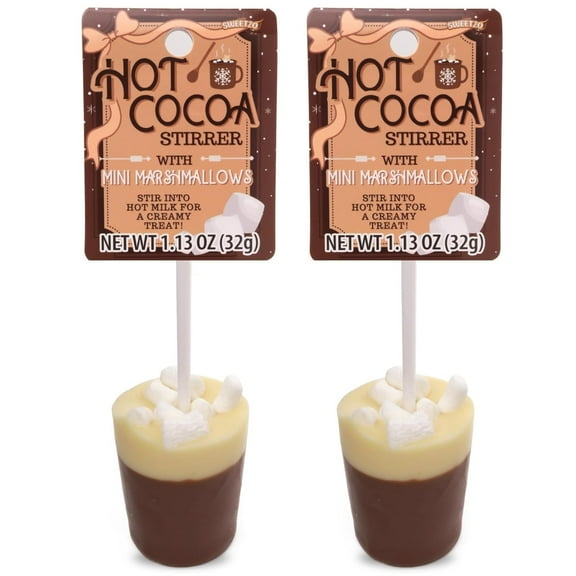 Hot Chocolate Stirrer with Mini Marshmallows, Holiday Stocking Stuffer, Pack of 2, 1.13 Ounces Each