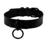 EOEMY Gothic Punk Black Pu Leather Spiked Rivet O-Ring Collar Stud Choker Necklace-Triple-Row Rivet 42Cm