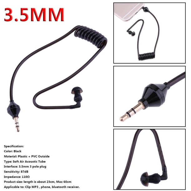 Auricular monoaural Tubo de aire Auricular antiradiación Auricular estéreo Negro