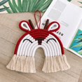 thumbnail image 3 of Decoración de pared con arcoíris de macramé con animales, tapiz colorido tejido con borlas para colgar en la pared Ciervo rojo, 3 of 8