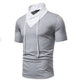 thumbnail image 2 of ZVNAΖH Men's Cotton Short Sleeve T-shirts Drawstring Stand Up Collar Cycling Outdoor Windproof Tops Comfy Solid Color Slim Fit Pullover, 2 of 4