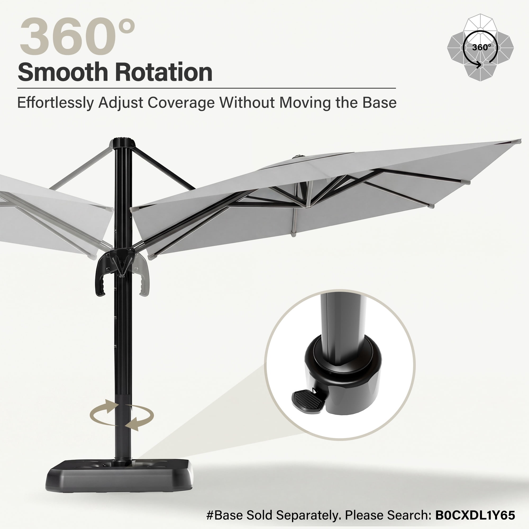 LAUSAINT HOME Outdoor Patio Umbrella with Base Included, 9 Feet Large Cantilever Windproof Offset Umbrella with 360-degree Rotation for Backyard, Pool, Lawn, Deck, Gray
