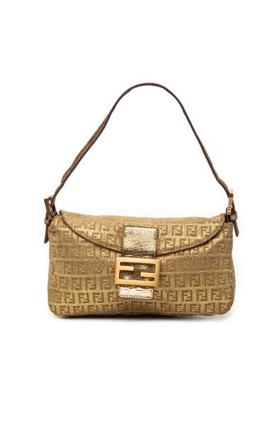 Pre-Owned Fendi Zucchino Mamma Bucket Handbag/Shoulder Bag 8BR003 Gold Canvas and Leather...