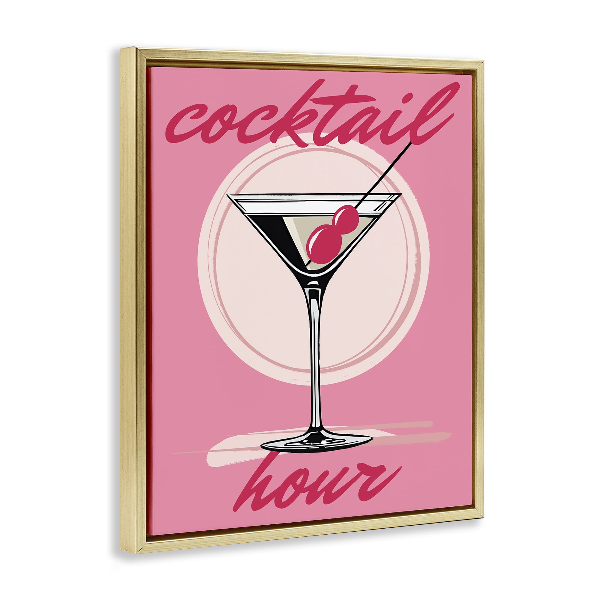 Stupell Industries Pink Cocktail Hour Food & Beverage Painting Gold Floater Framed Canvas Art Print Wall Art, 17 x 21