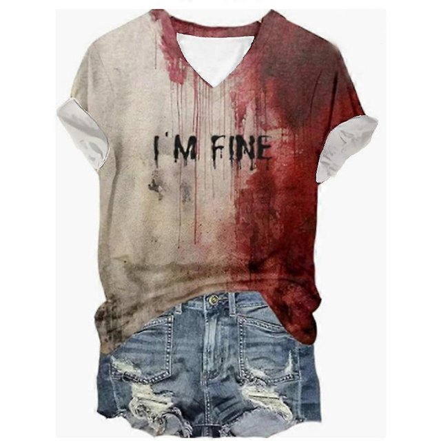 I'M FINE Halloween T-shirts and Halloween Dresses, Bloody T-shirts Women's Round/V Neck Halloween Tops