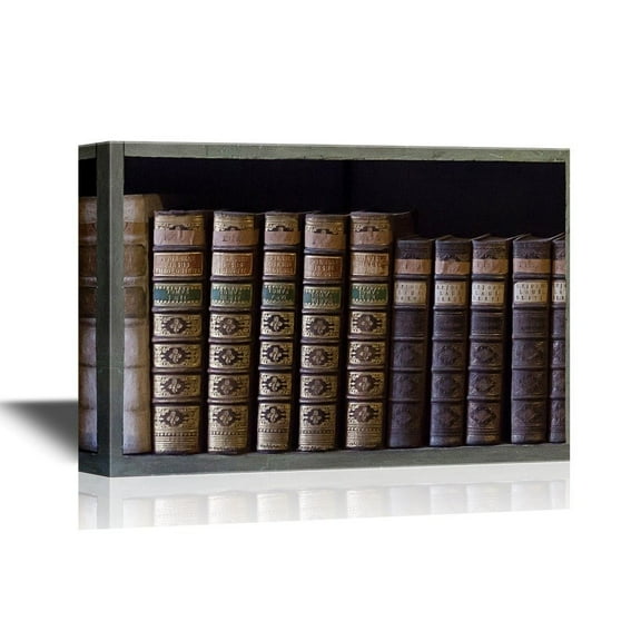 wall26 - Canvas Wall Art - Artwork with Bookshelf and Books - Gallery Wrap Modern Home Art | Ready to Hang - 12x18 inches