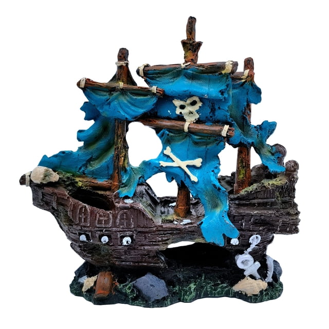 Decoración para Acuario M2cbridge Naufragio Pirata Azul 23x22x8 cm